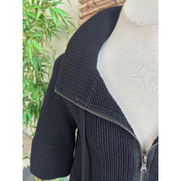 Anthropologie Shae Black Chunky Knit Full Zip Cardigan Sweater Size Medium - Picture 7 of 9